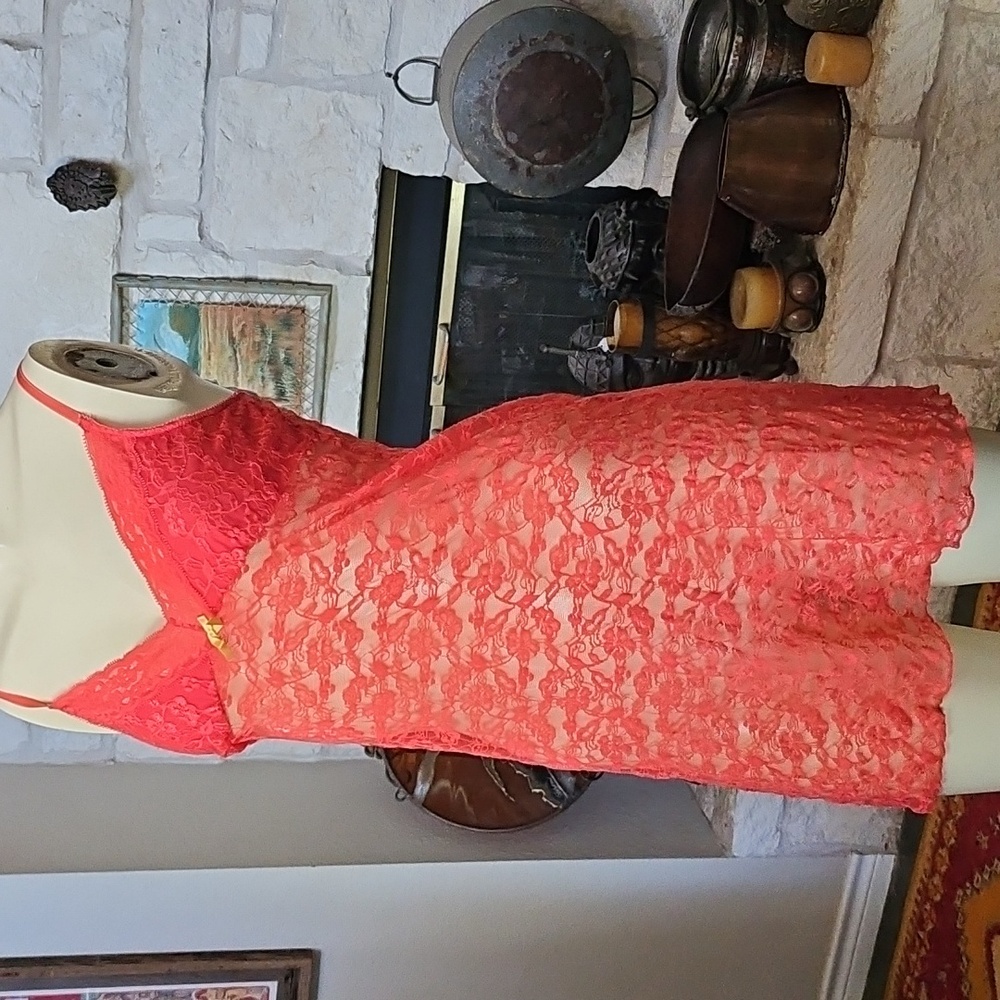 Jenny Jen Orange/red Acrylic Lac Nightie Lingerie Size Small